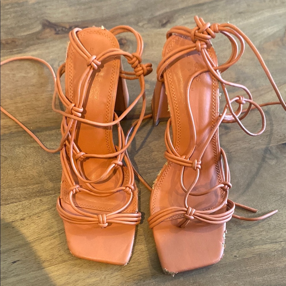 ASOS Orange Strappy Heels with Square Toe